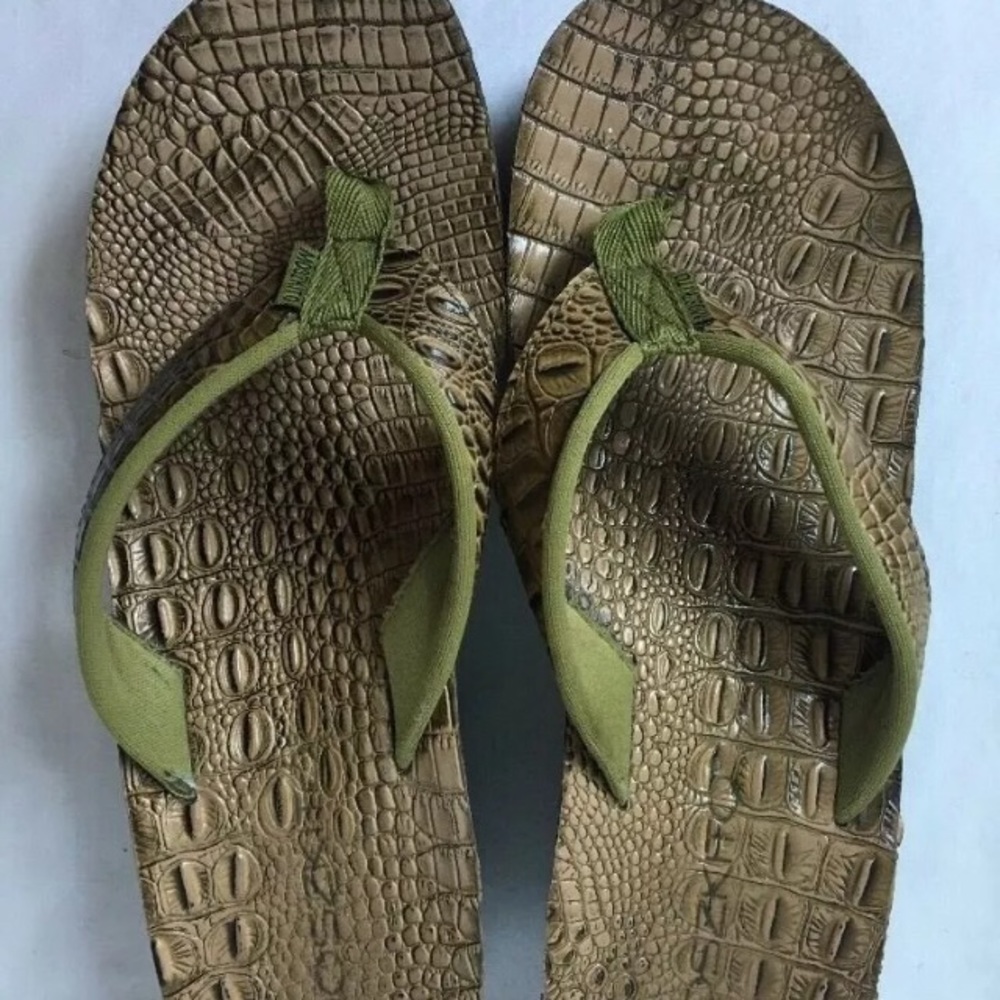 Womens Moszkito Leather Croc Flip Flops Sandals 10